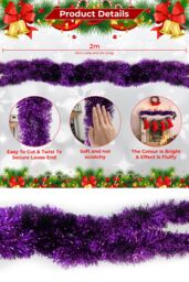 Neel Blue Chunky Christmas Tinsel Garland Shiny Metallic with White Xmas Tree Decor, 2m in Purple - thumbnail 2