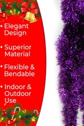 Neel Blue Chunky Christmas Tinsel Garland Shiny Metallic with White Xmas Tree Decor, 2m in Purple - thumbnail 3