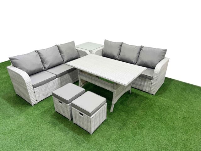 Fimous Outdoor Garden Furniture Sets 8 Seater Wicker Rattan Furniture Sofa Sets w/ Rectangular Dining Table high Back Lounge Sofa Stools Side Table - image 1