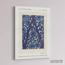 "Artery8 Vintage Rose Bush Flower Pattern Canvas Wall Art Print Seguy in Blue - Size: W18"" x H24""" - thumbnail 2