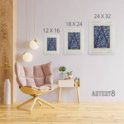 "Artery8 Vintage Rose Bush Flower Pattern Canvas Wall Art Print Seguy in Blue - Size: W18"" x H24""" - thumbnail 4