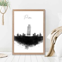ARTZE Pisa Watercolour Skyline City Framed Print SIZE: A2 with Oak Frame in Black - Size: A4 - thumbnail 2