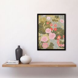 "Artery8 Pink Geranium Flowers Artwork Pastel Foliage Framed Art Print in Green - Size: W12"" x H16""" - thumbnail 4