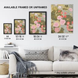 "Artery8 Pink Geranium Flowers Artwork Pastel Foliage Framed Art Print in Green - Size: W12"" x H16""" - thumbnail 3