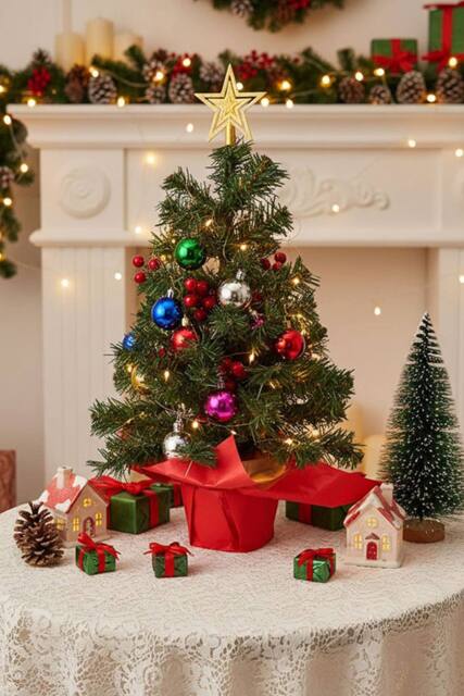 Living and Home 57cm Mini Pre-lit Christmas Tree with Multicolor Ball Ornaments - image 1