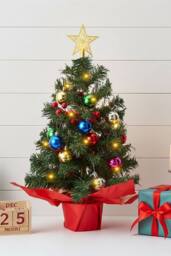 Living and Home 57cm Mini Pre-lit Christmas Tree with Multicolor Ball Ornaments - thumbnail 2