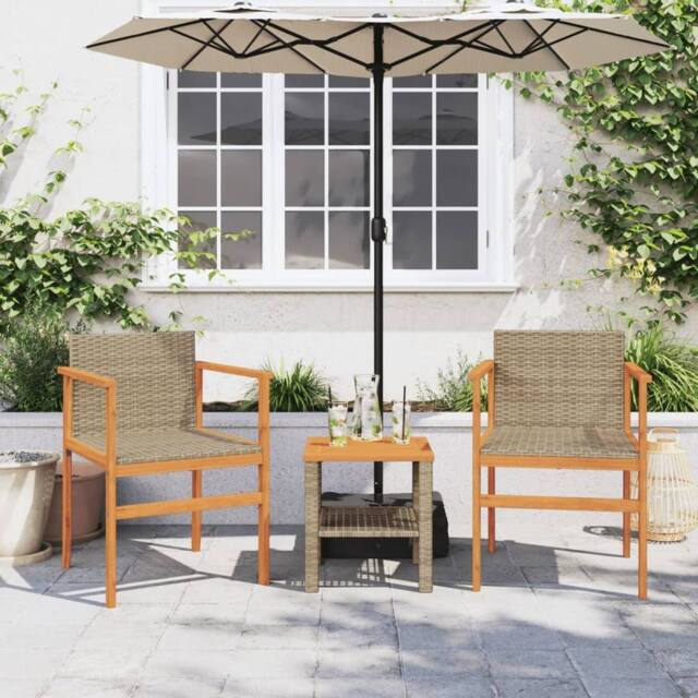 Berkfield Home Beautiful Garden Chairs 2 pcs Beige Poly Rattan&Solid Wood - image 1