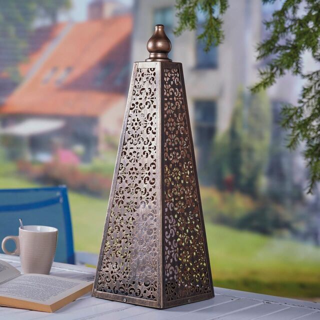 mysmartbuy Battery Powered Moroccan Style Pyramid Lantern Lamp - Weatherproof Bronze Effect Home or Garden LED Light - H45 x 15cm Diameter - image 1