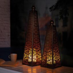 mysmartbuy Battery Powered Moroccan Style Pyramid Lantern Lamp - Weatherproof Bronze Effect Home or Garden LED Light - H45 x 15cm Diameter - thumbnail 5