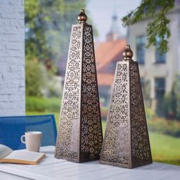 mysmartbuy Battery Powered Moroccan Style Pyramid Lantern Lamp - Weatherproof Bronze Effect Home or Garden LED Light - H45 x 15cm Diameter - thumbnail 4