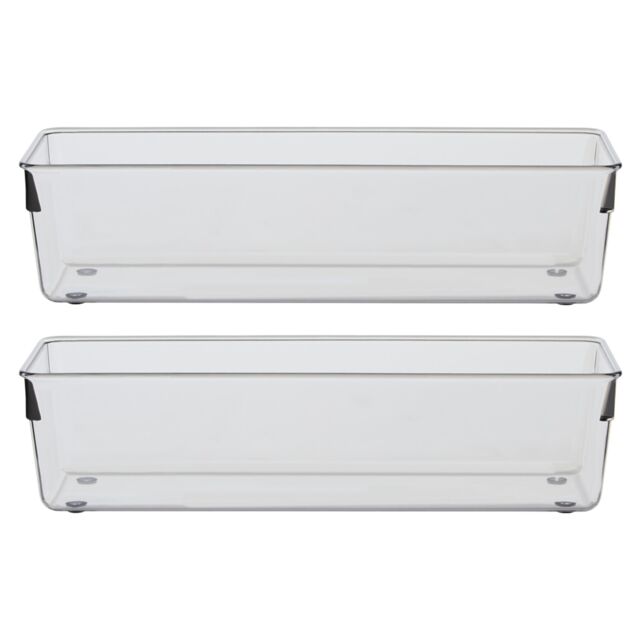 Orsina Sturdy Build Small Set Of Two Slim Kitchen Organisers, Integrated Handle Narrow Storage Boxes For Fridge in Clear - image 1