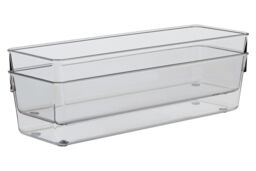 Orsina Sturdy Build Small Set Of Two Slim Kitchen Organisers, Integrated Handle Narrow Storage Boxes For Fridge in Clear - thumbnail 5