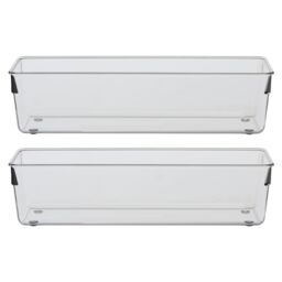 Orsina Sturdy Build Small Set Of Two Slim Kitchen Organisers, Integrated Handle Narrow Storage Boxes For Fridge in Clear - thumbnail 1