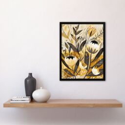"Artery8 Anemone Flowers Mustard Yellow Grey Boho Design Framed Art Print - Size: W12"" x H16""" - thumbnail 4