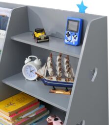 Xample 4 Tier Wooden Kids Bookshelf Book Storage Organizer with 5 Pockets in Grey - thumbnail 4