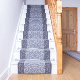 runrug Stair Runner Carpet for Staircases - Soft & Comfy, 9mm - 'Baroque' in Light Grey - Size: 60 cm x 630 cm - thumbnail 1