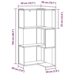 Berkfield Home Corner Bookcase 3-Tier Black Oak 50x50x102 cm Engineered Wood - Size: 50 x 50 x 102 cm - thumbnail 9