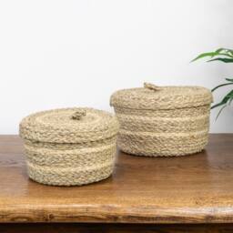 JVL Palma Natural Round Lidded Storage Baskets - Set of 2 in Brown - thumbnail 9