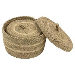 JVL Palma Natural Round Lidded Storage Baskets - Set of 2 in Brown - thumbnail 6