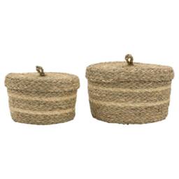 JVL Palma Natural Round Lidded Storage Baskets - Set of 2 in Brown - thumbnail 8