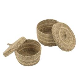 JVL Palma Natural Round Lidded Storage Baskets - Set of 2 in Brown - thumbnail 3