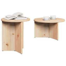Berkfield Home Coffee Table Set 2 pcs Natural Solid pine wood in Light Brown - thumbnail 3