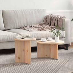 Berkfield Home Coffee Table Set 2 pcs Natural Solid pine wood in Light Brown - thumbnail 2