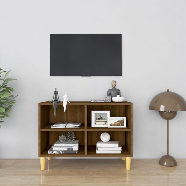 Berkfield Home TV Cabinet with Solid Wood Legs Brown Oak 69.5x30x50 cm - image 1