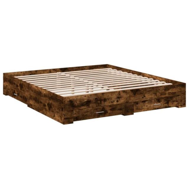 Berkfield Home Modern Bed Frame w/Drawers Frame Smoked Oak 180x200 cm Super King in Brown - image 1