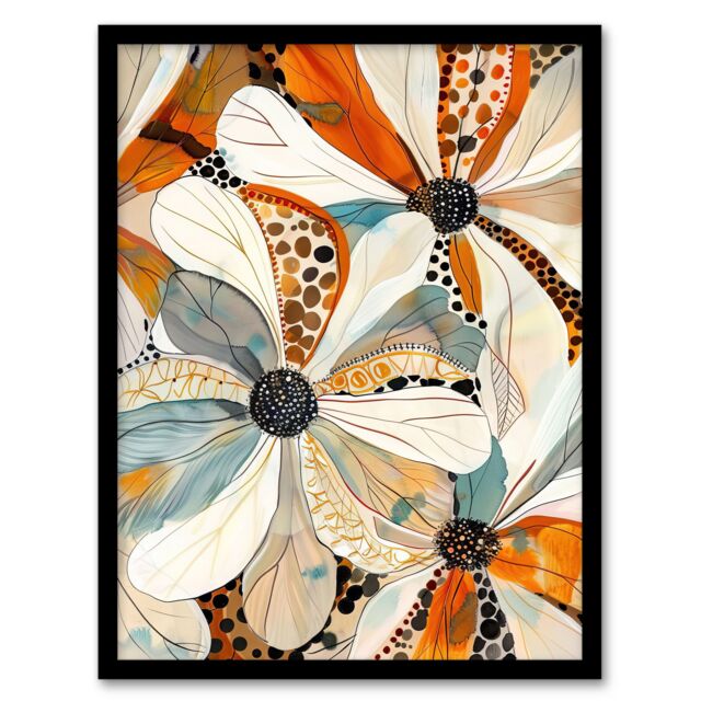 "Artery8 Abstract Floral Painting Wildflowers Animal Print Framed Art Print in Orange - Size: W12"" x H16""" - image 1