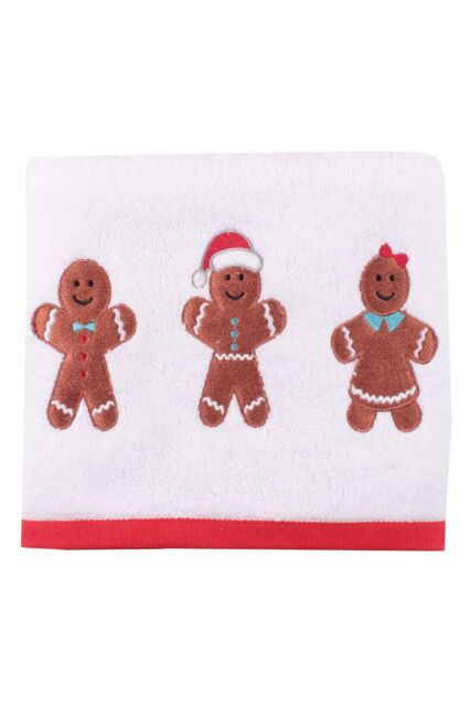 Fusion 'Gingerbread' 100% Cotton Festive 2 Pack Hand Towels in White - image 1