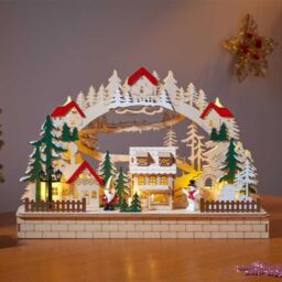 Samuel Alexander 40cm Battery Operated Wooden Christmas Alpine Scene with LEDs - thumbnail 4