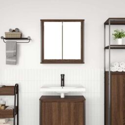 Berkfield Home Bathroom Wall Cabinet with Mirror Brown Oak 60x21x60 cm - Size: 60 x 21 x 60 cm - thumbnail 3