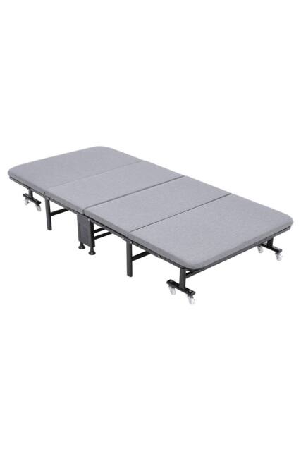 Living and Home 4-Fold Metal Framed Bed with Mattress and Wheels in Grey - image 1