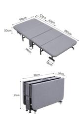 Living and Home 4-Fold Metal Framed Bed with Mattress and Wheels in Grey - thumbnail 6