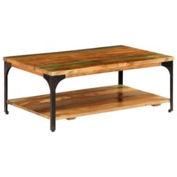 Berkfield Home Coffee Table with Shelf 100x60x35 cm Solid Reclaimed Wood in Brown - Size: 100 x 60 x 35 cm - thumbnail 1