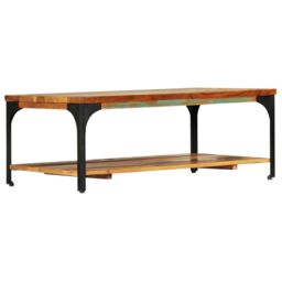 Berkfield Home Coffee Table with Shelf 100x60x35 cm Solid Reclaimed Wood in Brown - Size: 100 x 60 x 35 cm - thumbnail 3
