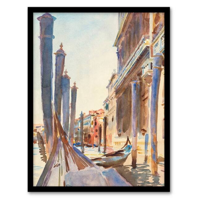 Artery8 John Singer Sargent Framed Wall Art Gondola Moorings on the Grand Canal - Size: A4 - image 1