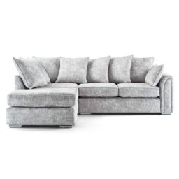 LUXURY LIFE Ariana Left Hand Fabric Corner Sofa with Footstool in Metallic Silver - thumbnail 1