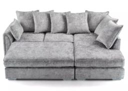 LUXURY LIFE Ariana Left Hand Fabric Corner Sofa with Footstool in Metallic Silver - thumbnail 3