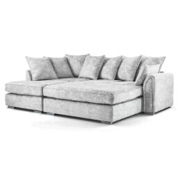 LUXURY LIFE Ariana Left Hand Fabric Corner Sofa with Footstool in Metallic Silver - thumbnail 2