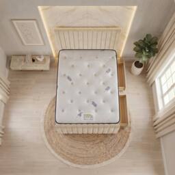 "Somnior Eleanor Velvet Divan Bed Mattress 2 Draw 54"" Headboard 22"" Footboard in Ivory - Size: Single" - thumbnail 4