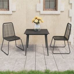 Berkfield Home 3 Piece Garden Dining Set PVC Rattan Black - thumbnail 1