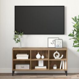 Berkfield Home TV Stand Artisan Oak Engineered wood, Metal Medium TV Stand in Brown - thumbnail 4
