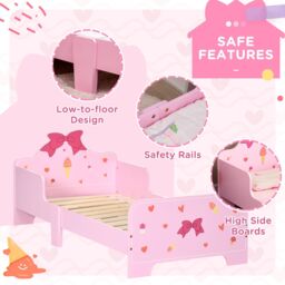 ZONEKIZ Princess-Themed Kids Toddler Bed with Cute Patterns, Safety Rails - Pink - Size: Single - thumbnail 5