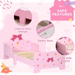ZONEKIZ Princess-Themed Kids Toddler Bed with Cute Patterns, Safety Rails - Pink - Size: Single - thumbnail 6