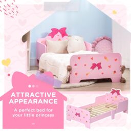 ZONEKIZ Princess-Themed Kids Toddler Bed with Cute Patterns, Safety Rails - Pink - Size: Single - thumbnail 4