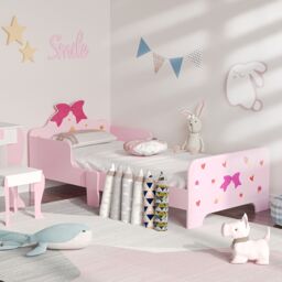 ZONEKIZ Princess-Themed Kids Toddler Bed with Cute Patterns, Safety Rails - Pink - Size: Single - thumbnail 2