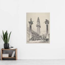 "Artery8 Joseph Pennell Venice Rebuilding the Campanile Wall Art Print in Grey - Size: W12"" x H16""" - thumbnail 4