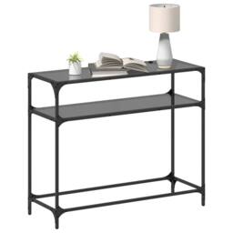 Berkfield Home Console Table with Black Glass Top98x35x81 cm Steel - Size: 98 x 35 x 81 cm - thumbnail 3